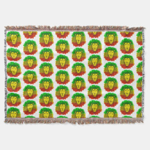 Manta Dibujo de cabeza de león Rasta rojo amarillo verde