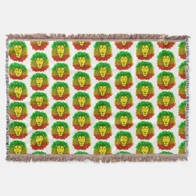 Manta Dibujo de cabeza de león Rasta rojo amarillo verde (Anverso)