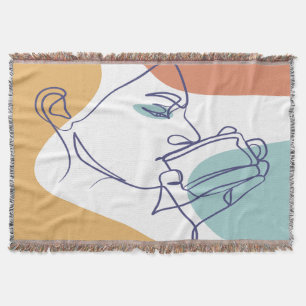 Manta dibujo de líneas poster de la mujer tomando café