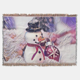 Manta Dibujo vintage de un muñeco de nieve con acuarela