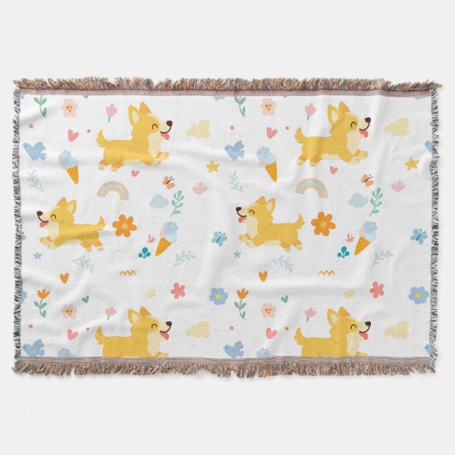Manta dibujos animados divertidos de perros corgis (Anverso)