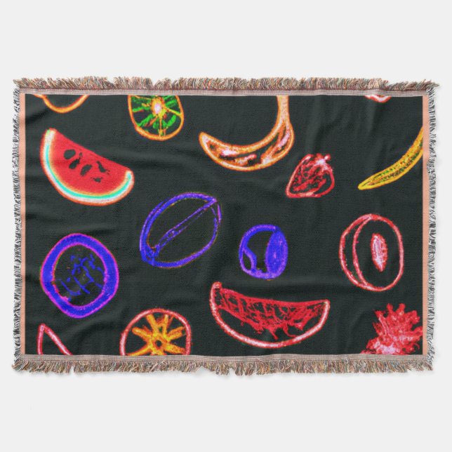 Manta Diseño artístico de patrones de frutas de neón (Anverso)
