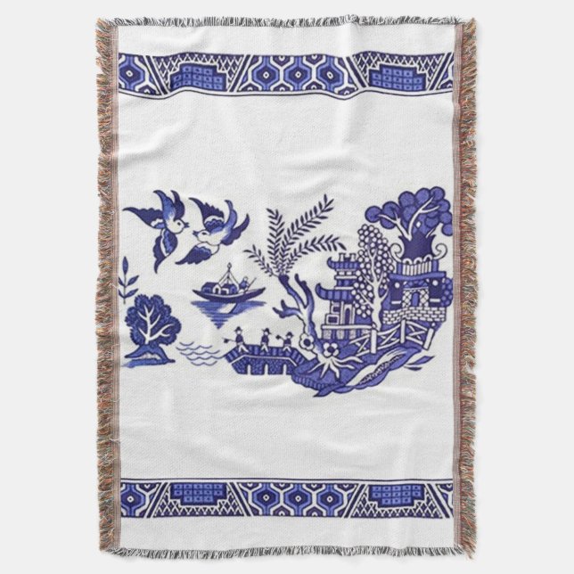 Manta Diseño azul clásico del sauce (Frente vertical)