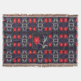 Manta Diseño con flores y hojas rojas