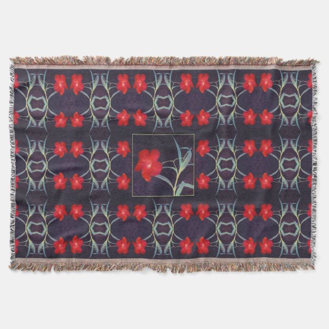Manta Diseño con flores y hojas rojas (Anverso)