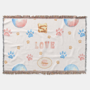 Manta Diseño de acuarela "LOVE" con pinturas de perros