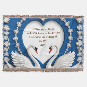 Manta Diseño de arco de boda de amor azul cisne de diama