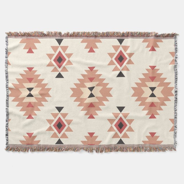 Manta Diseño de Boho Cream y Dusty Pink Southwest Aztec (Anverso)