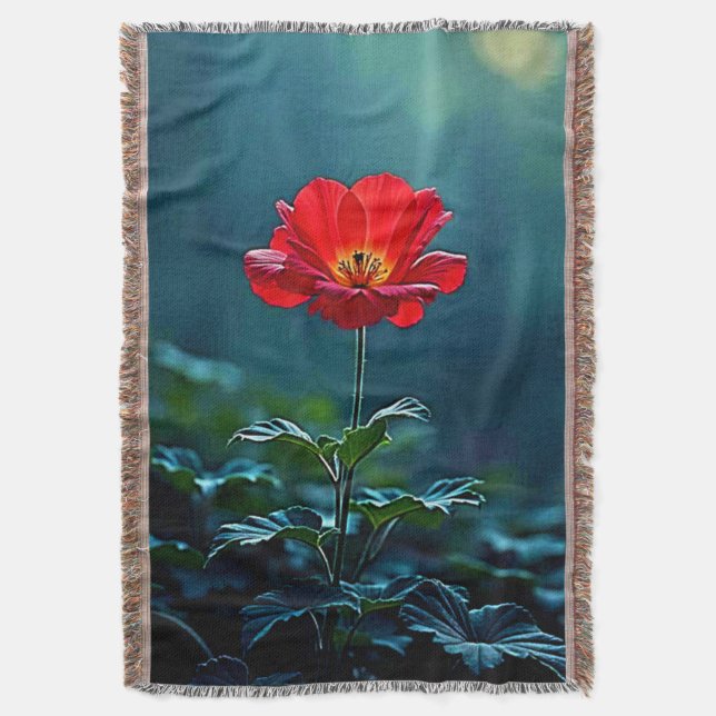Manta Diseño de enfoque de flor roja única (Frente vertical)