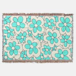 Manta Diseño de flor azul y crema dibujado a mano