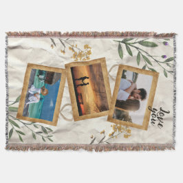 Manta Diseño de hoja prensada vintage con trío de fotos