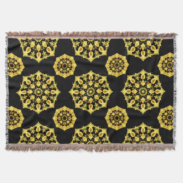 Manta Diseño de Mandala Dorado con Patrones Simétricos (Anverso)