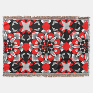Manta Diseño de mandala geométrico vívido con rojo, negr