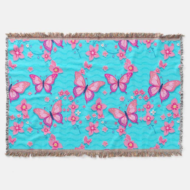 Manta Diseño de mariposas y flores vibrantes (Anverso)