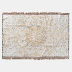 Manta Diseño de mármol de mandala floral dorado de moda