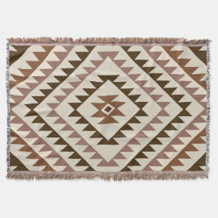 Manta Diseño de Motivo de Diamante Azteca Marrones+Crema