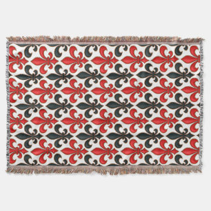Manta Diseño del patrón rojo negro barroco Fleur-de-lis