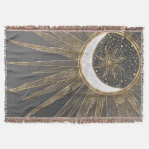 Manta Diseño elegante Doodles dorados Sun Moon Mandala