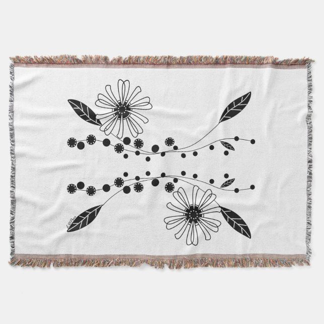 Manta Diseño floral blanco y negro (Anverso)
