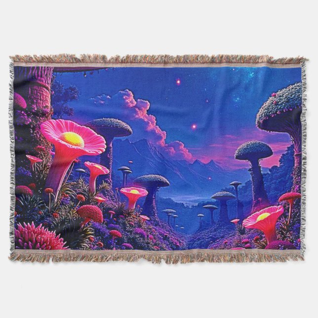 Manta Diseño nocturno de hongos encantados (Anverso)