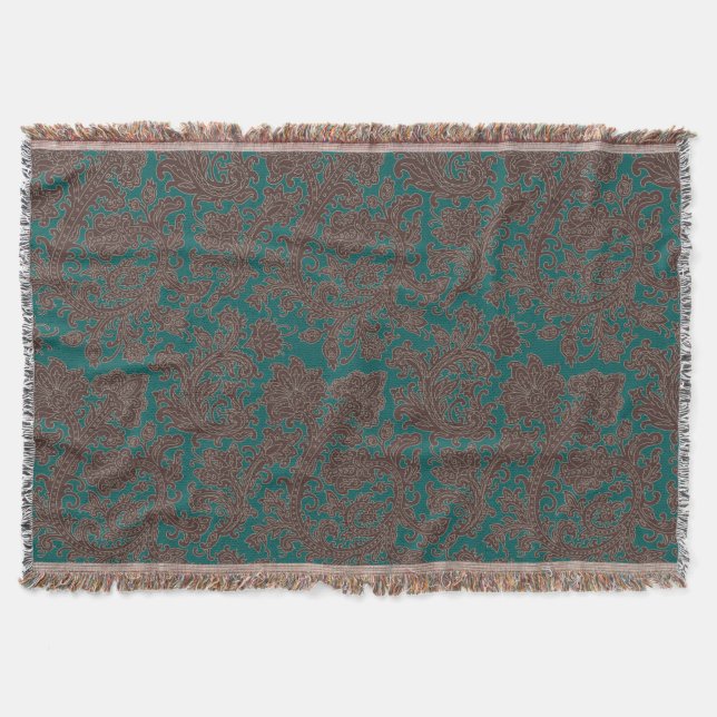 Manta Diseño Ornamental de Azul Teal Marrón (Anverso)