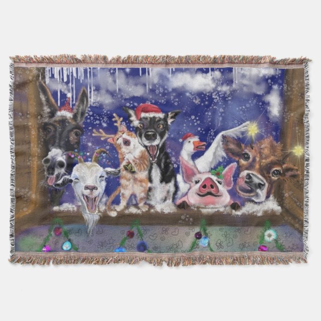 Manta divertida de Navidad para fiesta de animales (Anverso)