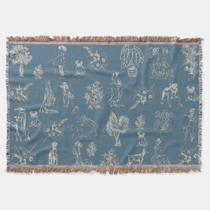 Manta Dogs Lady Toile de Jouy Turquoise oscuro