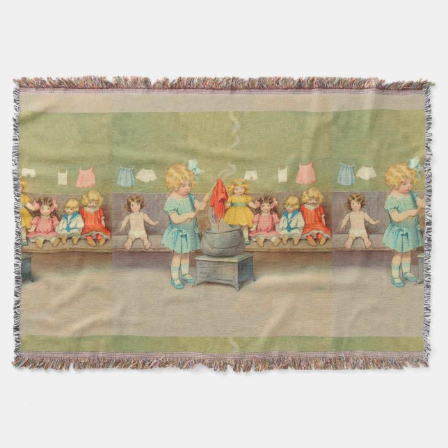 Manta Dolly Laundry Chica Vintage Jugando Muñecas Cute (Anverso)