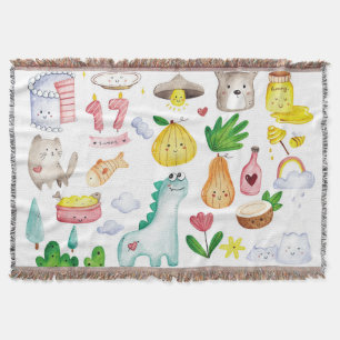 Manta Doodles de acuarela de Kawaii, pegatina listo.