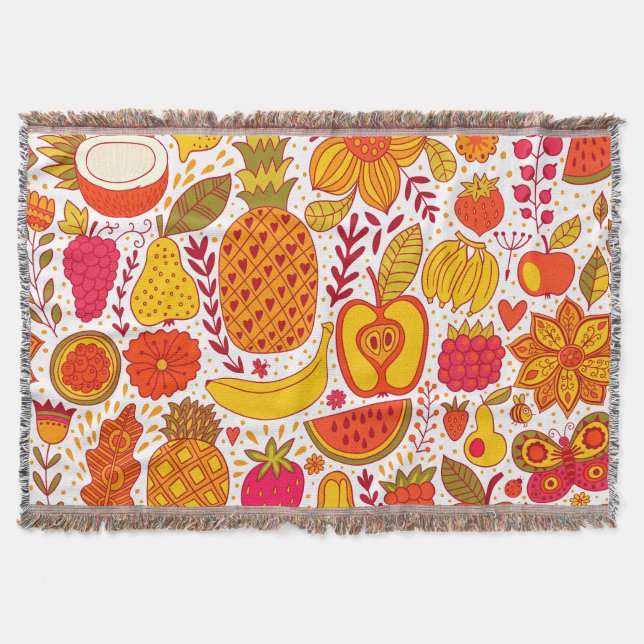 Manta Doodles de frutas: Patrón de cosecha de verano. (Anverso)