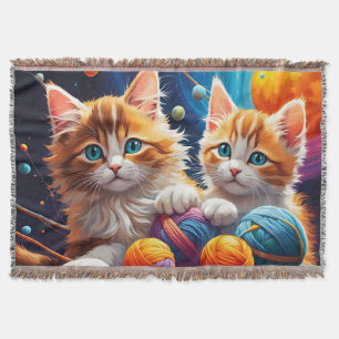 Manta Dos gatitos con bolas de hilo y planetas