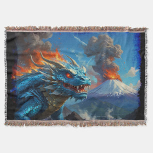 Manta Dragón azul chino y volcán