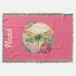 Manta Dragonfly floral elegante con nombre personalizado