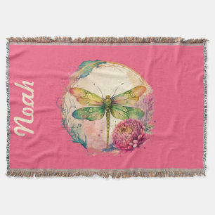 Manta Dragonfly floral elegante con nombre personalizado