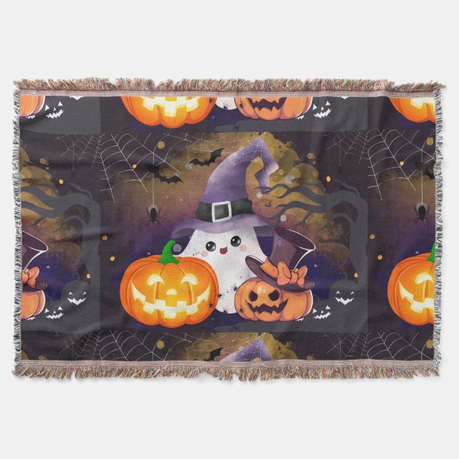 Manta Dulce Fantasma de Halloween con Sombrero de Bruja  (Anverso)
