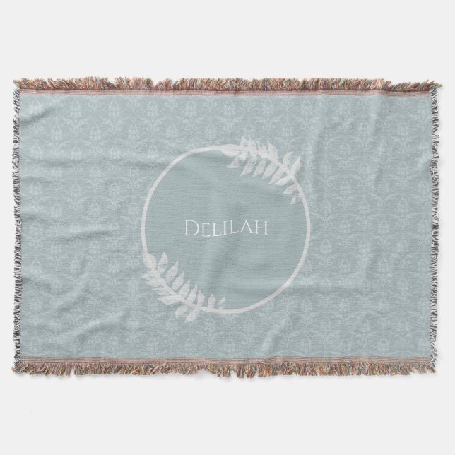 Manta Dusty Blue Elegant Damask Personalizado (Anverso)
