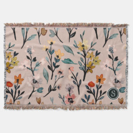 Manta Dusty Rosa Boho Floral Watercolor Personalizado
