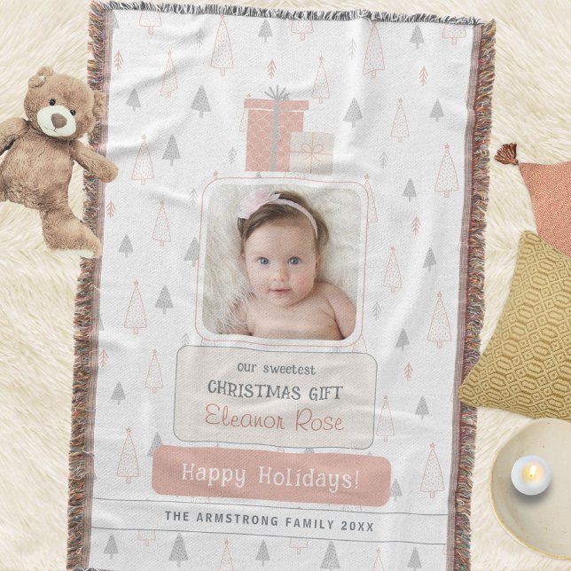 Manta Dusty Rose Boho Primera Navidad del Bebé Foto (Dusty Rose Boho Baby's 1st Photo Christmas Throw Blanket ©Susanne Sachers - Sunny Mind 🌞)