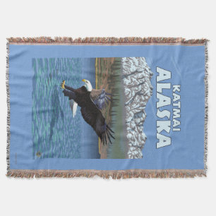 Manta Eagle calvo que se zambulle - Katmai, Alaska