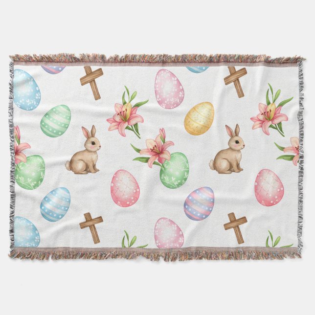 Manta Easter Grace – Seamless Pastel Bunny & Cross Patte (Anverso)