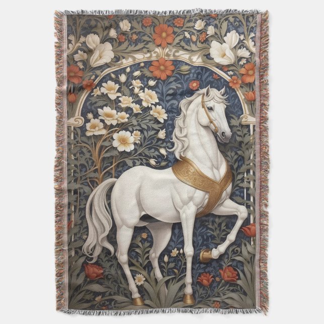 Manta El elegante William Morris inspiró el caballo blan (Frente vertical)