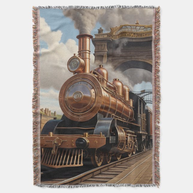 Manta El tren Steampunk sale de Londres (Frente vertical)