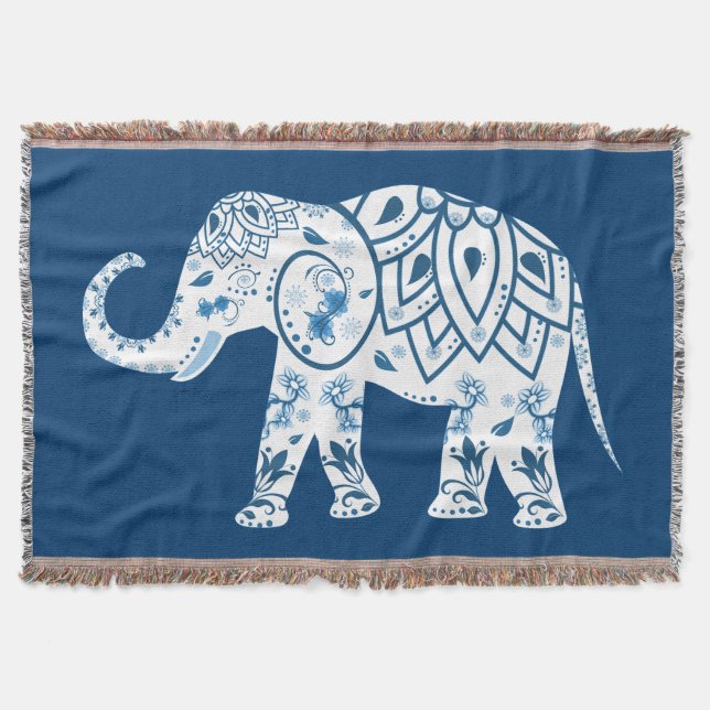 Manta Elefante Azul con Patrón Ornamentado (Anverso)