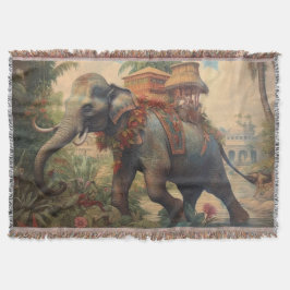 Manta Elefante de escena botánica vintage con howdah