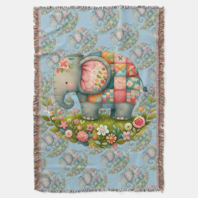Manta Elefante Floral de Pradera con Encanto de Patchwor (Frente vertical)