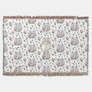 Manta ELEFANTE Floral Monograma Chica Dormitorio rosa