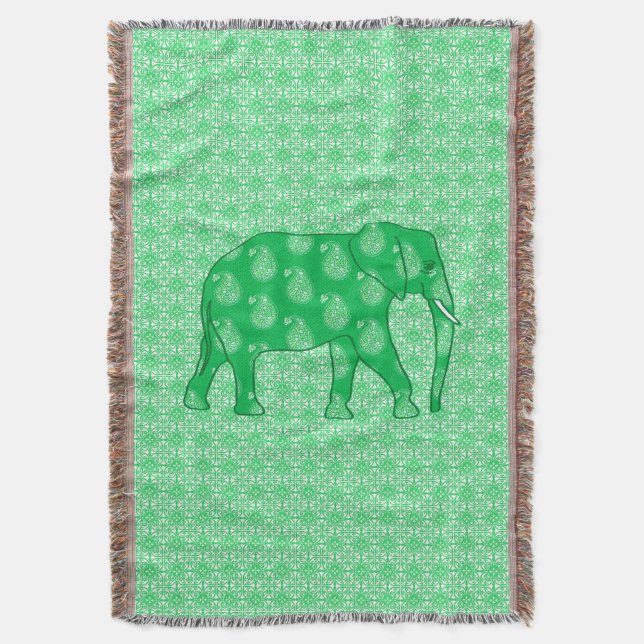 Manta elefante paisley - verde jade y blanco (Frente vertical)