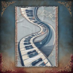 Manta Elegancia en teclas de piano y flores.