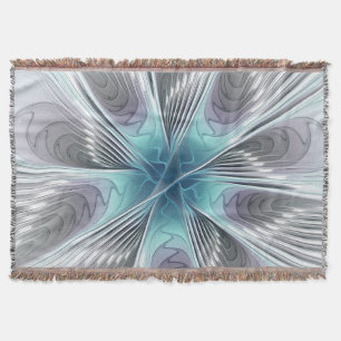 Manta Elegancia Flor de Arte Fractal Blanco Gris Azul