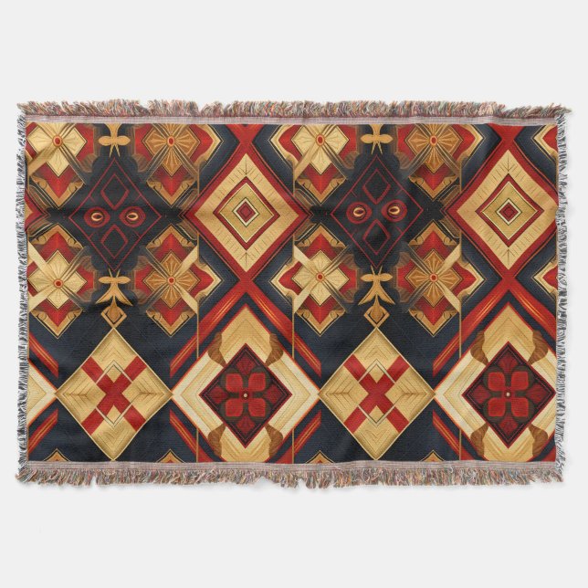 Manta Elegancia geométrica Patrón sin foco Oro Rojo Negr (Anverso)